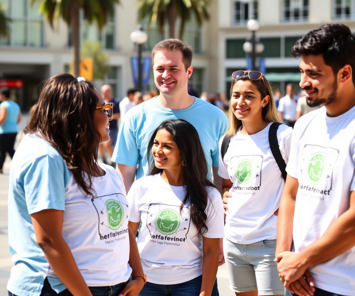 Grupo de personas con camisetas promocionales personalizadas